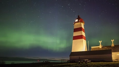 Aurora Borealsis with lighthouse Stock Footage 87768940