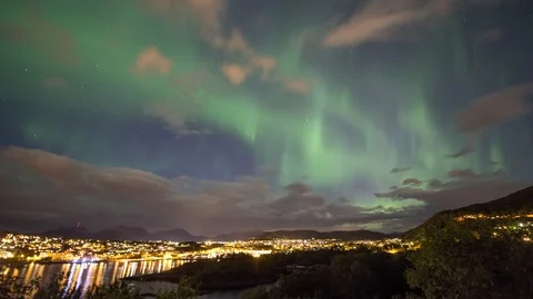 Aurora Borealsis over the city Stock Footage 87793560