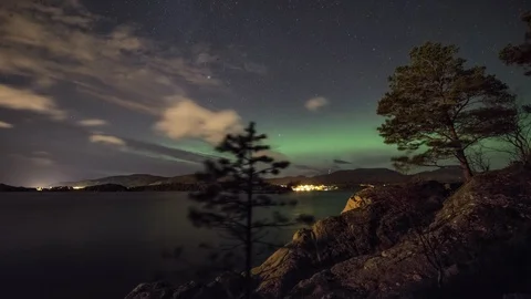 Aurora Borealsis with tree Stock Footage 87797478