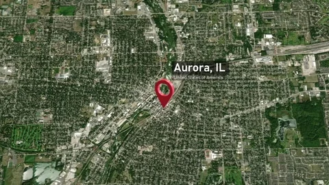Aurora City Map Zoom (IL, USA) from Space to Earth Video stock 295352687
