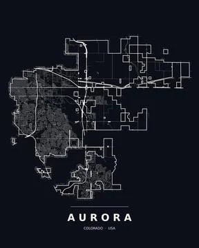 Aurora CO Street Map Road Network Highways Dark Mode Editable Vector Stock Illustration