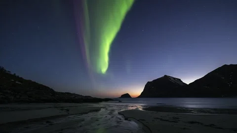 Aurora dances over the water stream Stock Footage 251357588