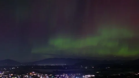Aurora drone Hyperlapse from Mount Vernon Washington Stock Footage 300302387