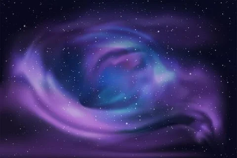 Aurora Night Sky With Purple Clouds 스톡 일러스트