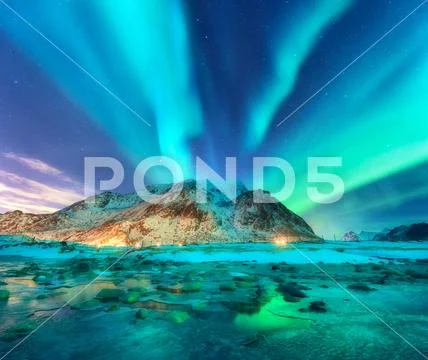Aurora. Nothern lights in Lofoten islands, Norway Stock Photos