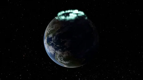 Aurora or the Northern Lights as seen at the poles of a rotating Earth Stock Footage 83835974