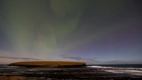Aurora over the brough of Birsay in Orkney in 4k Video stock 323965375