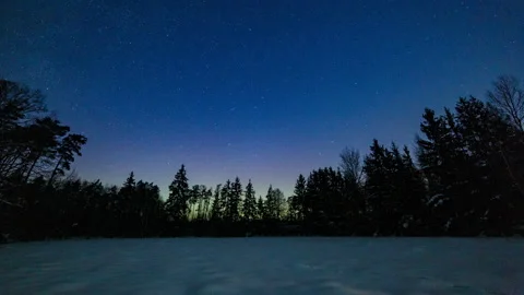 Aurora over forest. Calm night timelapse with northern lights. Stock Footage 327808734