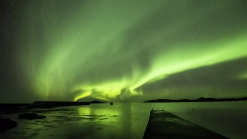 Aurora over harbour Stock Footage 99619535