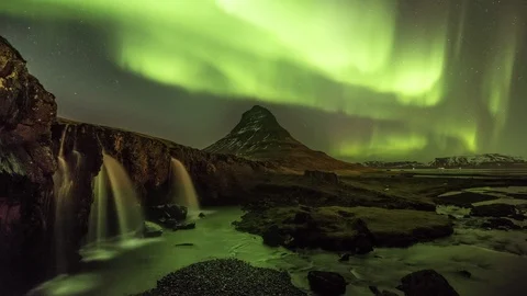 Aurora over Kirkjufell Stock Footage 86344086