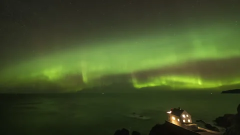 Aurora over a nice lighthouse Stock Footage 266915643