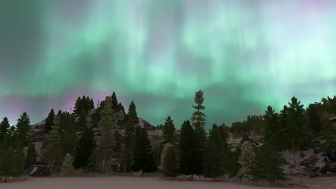 Aurora Over Pine Forest Landscape Stock Footage 318954745
