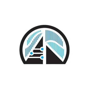 Aurora with peak of Mountain logo tech vector illustrations Illustrazione stock