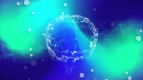 Aurora shifting, glowing wireframe brain emerging, filaments forming, pulsing, Stock Footage 331062294