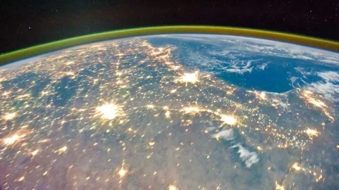 Aurora time lapse across the United States at night from space in 4K Stock Footage 74285660