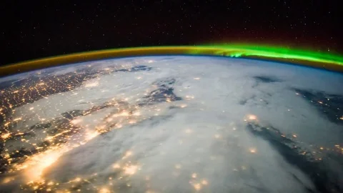 Aurora time lapse over Canada view from space in 4K. Stock Footage