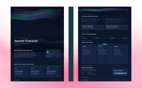 Aurora Traverse Brochure Set Vector Northern Lights Ilustração Stock