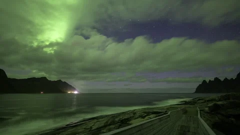 Aurora from Tungeneset in cloudy condition Stock Footage 250296123