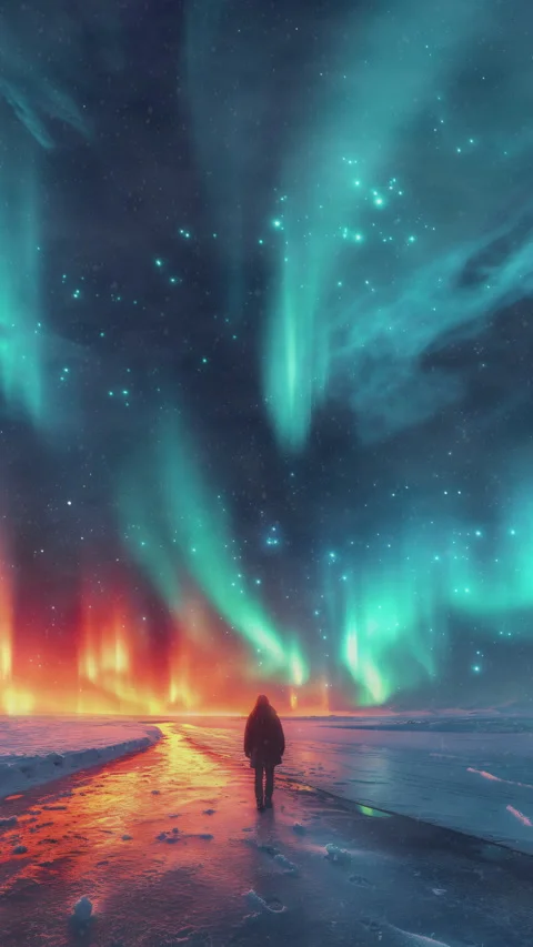 Aurora Vibrant lights gracefully shift in the night sky Stock Footage 263308248