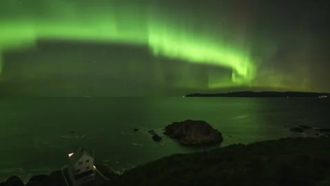 Aurora wave over the lighthouse Stock Footage 266918943