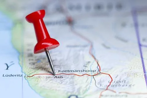 Aus, Namibia pin on map Stock Photos