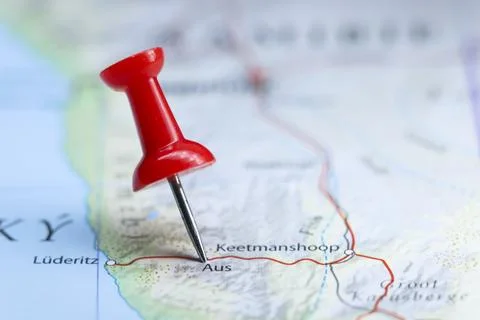 Aus, Namibia pin on map Stock Photos