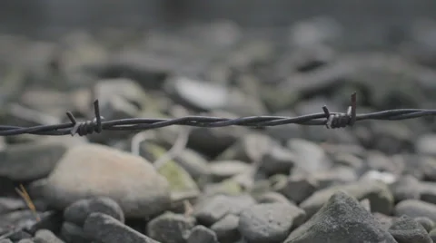 Auschwitz Barbed Wire and Rocks Stock Footage 32345461