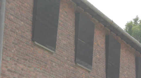 Auschwitz Concentration Camp Blocks with Covered Windows Stock Footage 32345997