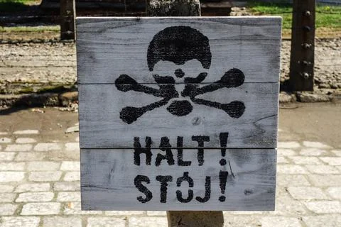 Auschwitz HALT!Skull Stock Photos