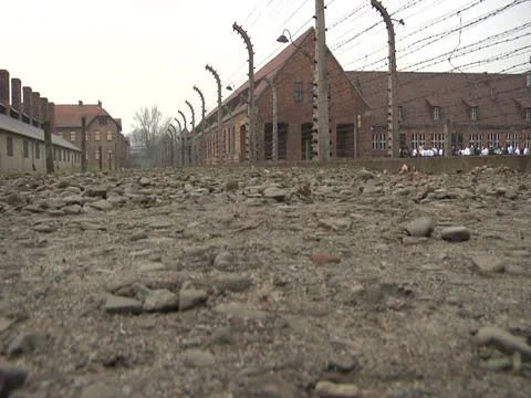 Auschwitz Low angle of Fence 스톡 동영상 43618491