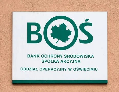  Auschwitz, Poland, March 21, 2024 - Sign and logo of the Bank Ochrony Sro... Stock Photos