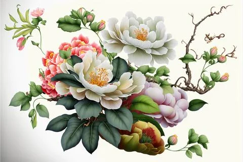 Auspicious flowers in white background Stock Illustration