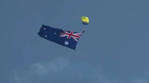 Aussie Flag Parachute 006 HD Stock Footage 12323837