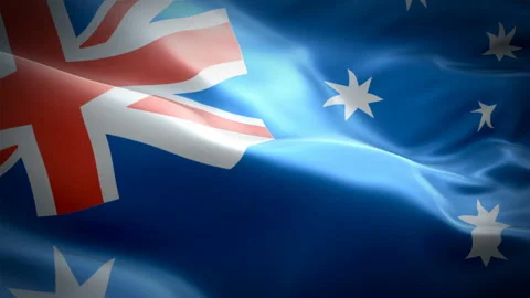 Aussie flag video waving in wind. Realistic Australian Flag background. Stock Footage 102952963