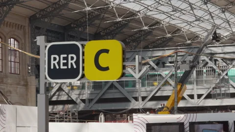 Austerlitz RER C station signage amid final stages of restoration in Paris Video stock 306639087