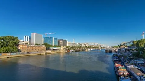 The Austerlitz viaduct in Paris timelapse hyperlapse, seen from bank of the.. Stock Photos