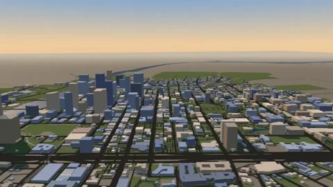Austin 3D isometric city skyline building blocks map animation afternoon Stock Footage 342315694