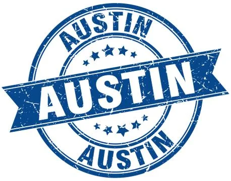 Austin blue round grunge vintage ribbon stamp Stock Illustration