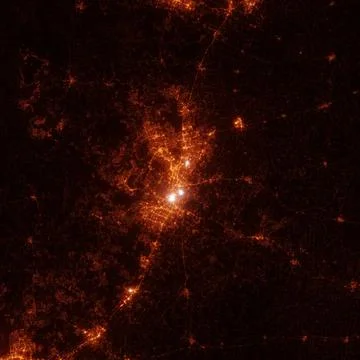 Austin city lights map, top view from space. Aerial view on night street ligh Stock Photos