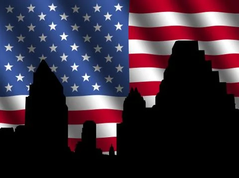 Austin skyline with flag Ilustración de archivo