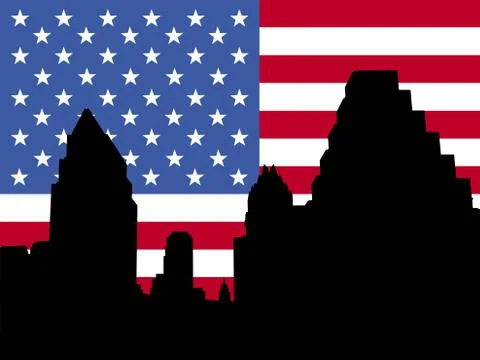 Austin skyline with flag Ilustración de archivo