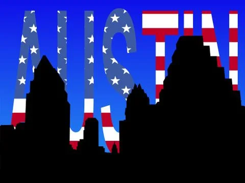 Austin skyline with flag Ilustración de archivo