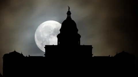 Austin State Capitol by Night, Time Lapse with Full Moon, Texas, USA Stock Footage 292536217