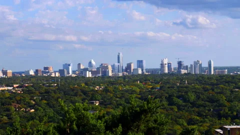 Austin Texas Cityscape with central CBD viewed over verdant green suburbs Video stock 152892034