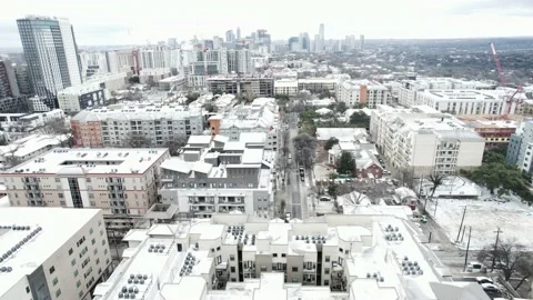 Austin Texas Covered in Snow, Aerial Dro, Stock Video
