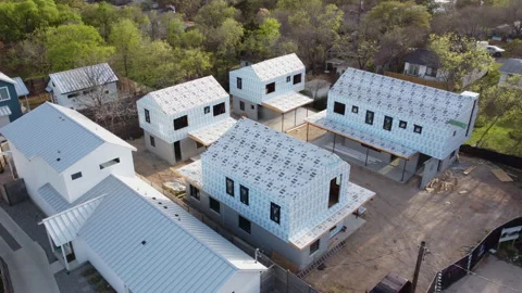 Austin, Texas - March 17 2021: ICON 3D printed home construction site Stock Footage