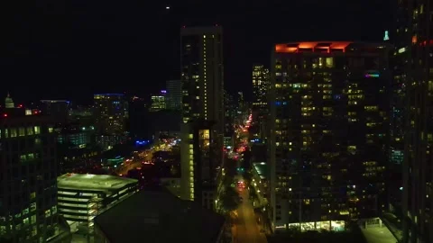 Austin Texas skyline at night. Drone foo, Stock Video