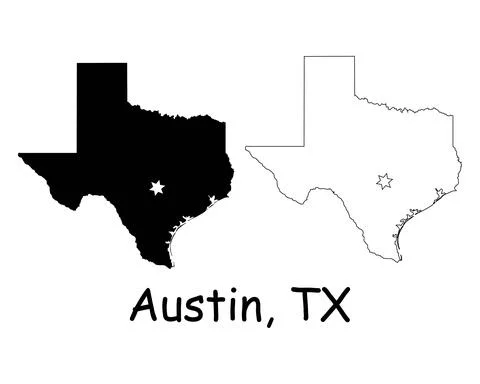 Austin Texas TX State Border USA Map Stock Illustration