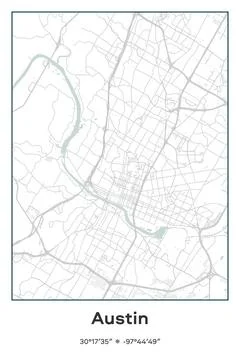 Austin, Texas - vector map of city in Pastel, Gray, White, Green colors Stock Illustration
