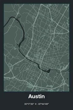 Austin, Texas - vector map of city in Dark gray, Gray, Green, gray-green colors Stock Illustration